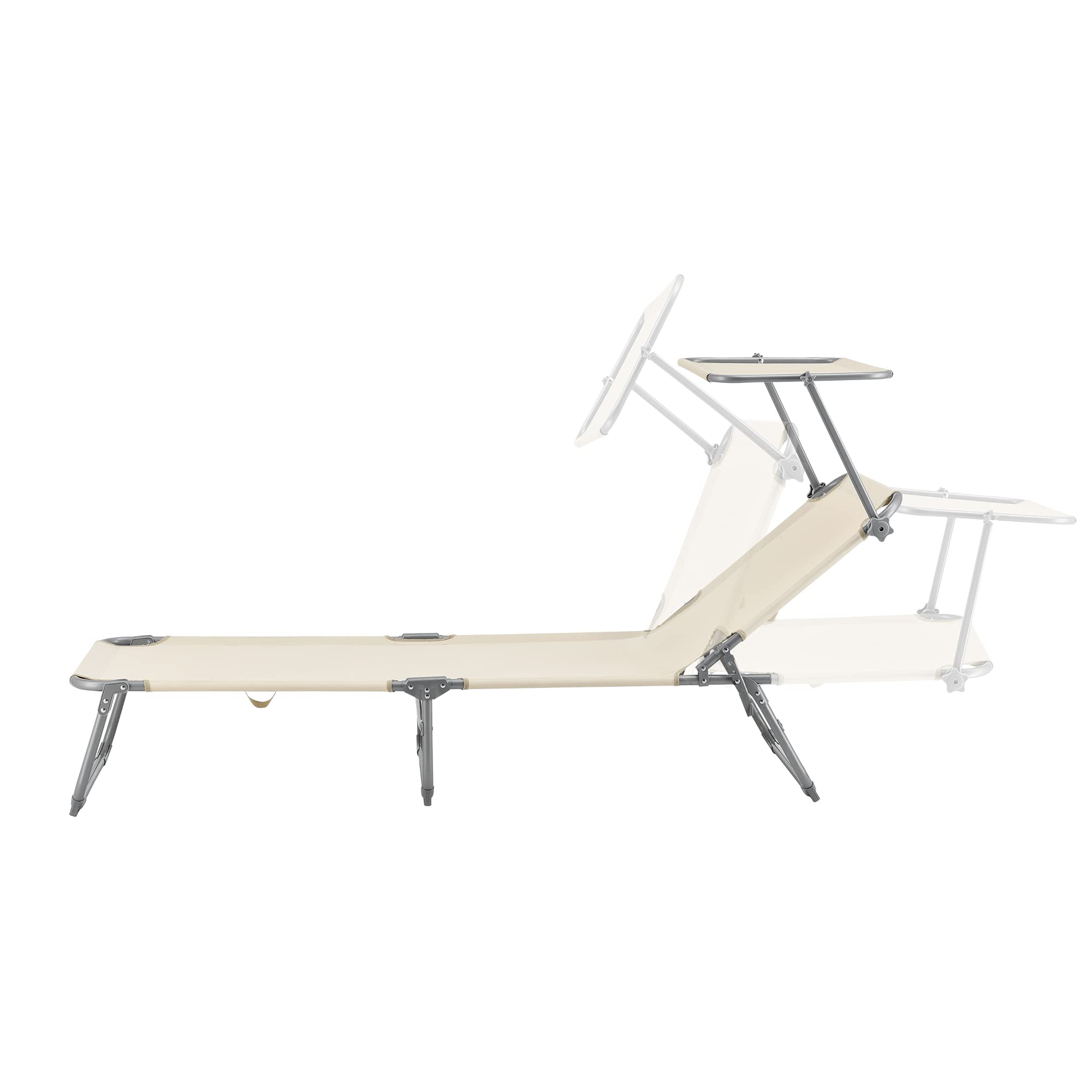 [en.casa] Lettino Prendisole Portatile Sdraio con Tettuccio Parasole Regolabile Lettino con Schienale Reclinabile Struttura Pieghevole Supporto Peso 115 kg - Beige