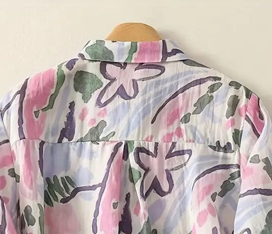 Image of Gufrina Women's Casual Button-Down Shirt with Multicolor Floral Print & Half Sleeves, Collar Neck