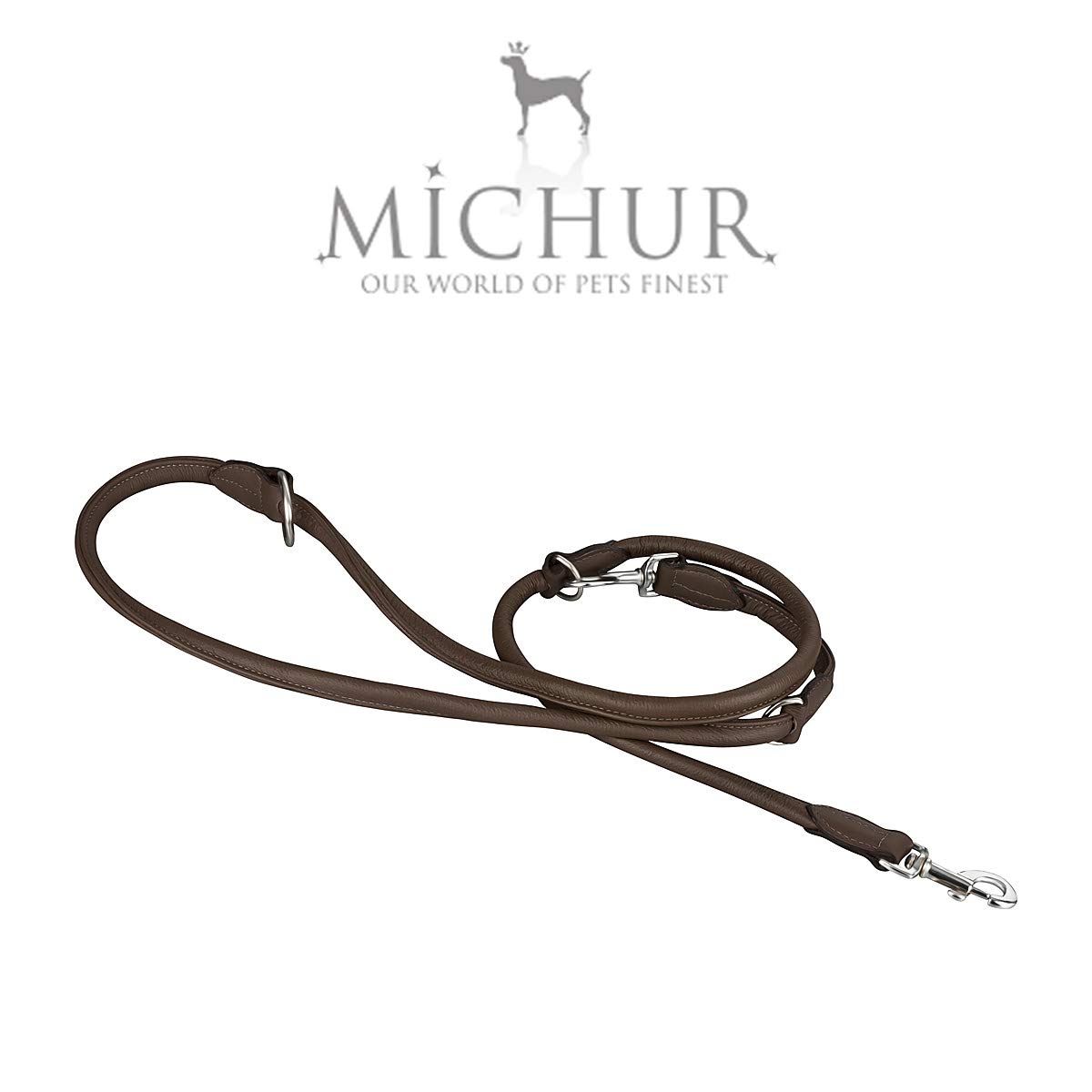 MICHUR Santiago Braun Hundeleine Leder, Lederleine Hund, Führleine, Rundleine, längenverstellbar, größenverstellbar, verstellbar Leine, Braun, in verschiedenen Größen erhältlich
