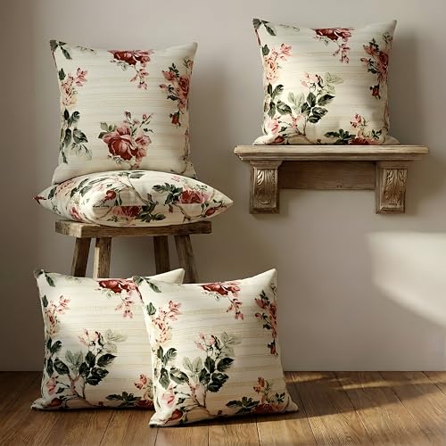 Image of Clasiko Cotton Cushion Covers 16x16 - Set of 5 Decorative Cushion Covers, Warm Rose, Soft Cotton, Hidden Zip, Sofa & Bedroom Decor
