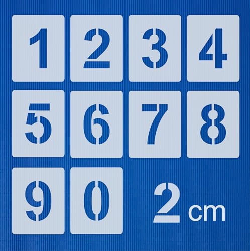 Zahlenschablone Nr.04 | Zahlenhöhe 2cm | 1 Satz Zahlen 0-9 | 10 einzelne Schablonen | sauber ausgeschnittene Ziffern/Nummern-Vorlagen für Basteln, Malen & Dekoration