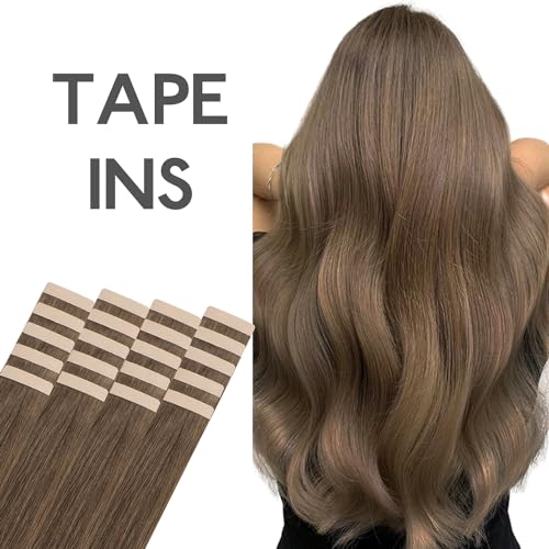 Image of WENNALIFE Tape in Hair Extensions Human Hair, 20pcs 30g 10 inch Muted Light Brown Brunette Extensions Real Human Natural Straight Tape in Invisible Human Hair Extensions