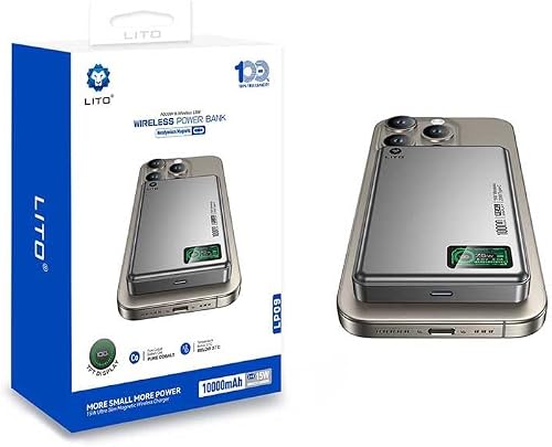 Lito LP09 15W 3-in-1 Magsafe Thin Mini Portable Smart Charger Power Bank, Silver