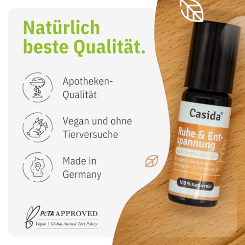 Casida Roll-On 'Ruhe & Entspannung' - Anti-Stress Duft Roll-on für Körper, Geist und Seele - Duftöl, Aromaöl, Ätherisches Öl für die Aromapflege unterwegs - 10 ml