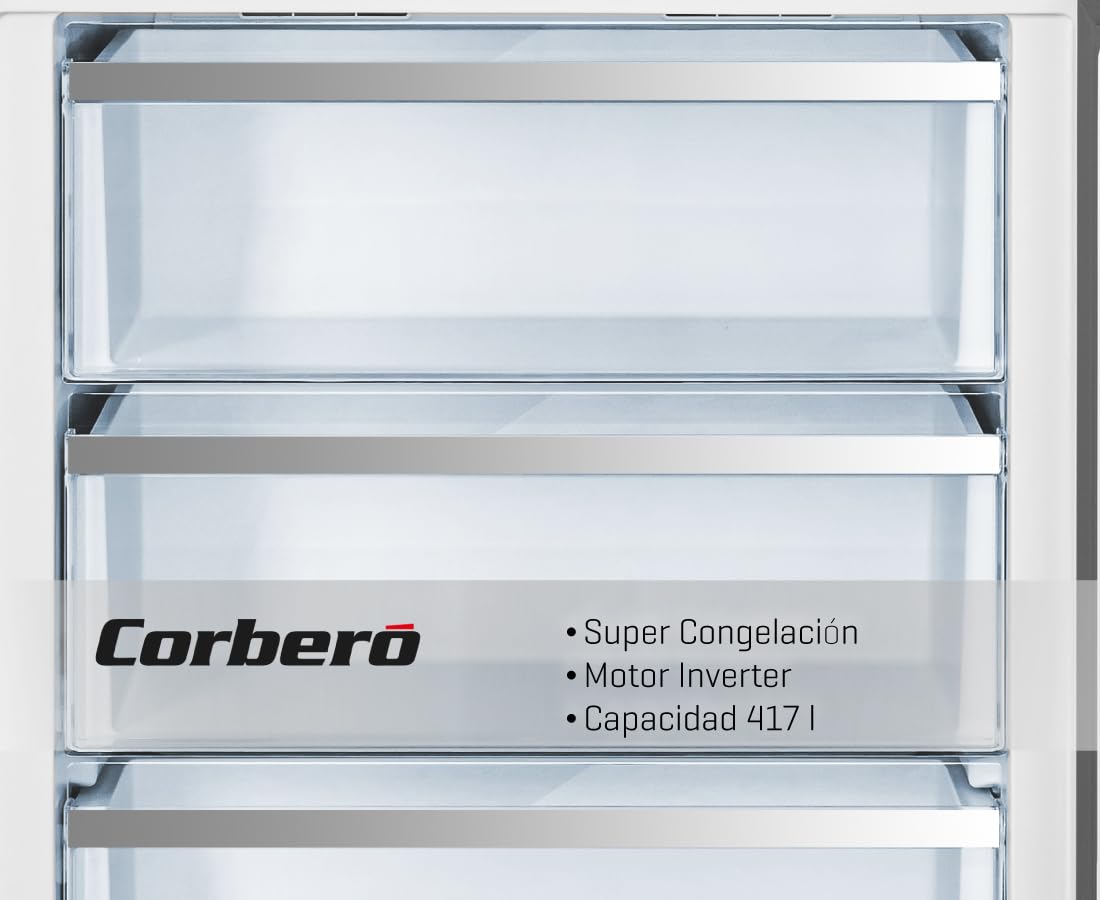 Corberó - Frigorífico Combi | CCT1857024NFXINV | No Frost | Inverter | 417 L | 185x70cm | Display Puerta | Cajón Crisper | Purificador | Luz LED | Inox
