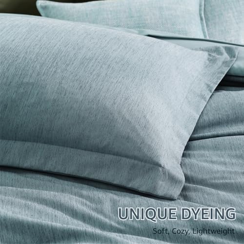 Monbix King Size Comforter Set,7 Pieces Dusty Blue Cationic Dyeing Bed in a Bag King with Comforter, Sheets, Pillowcases & Shams, All Season Reversible Bedding Comforters