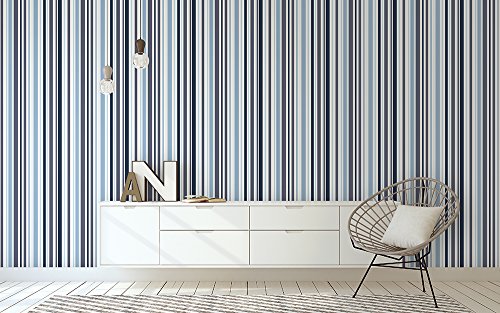 Papel de Parede Infantil, Listrado, Azul, 1000x52 cm, Bobinex Uau