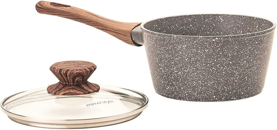 Mimo Style Panela Cook 16cm/1,3L - Estrutura em Alumínio, Revestimento Cerâmico. Alças e Cabos Soft-Touch. Fogão a Gás, Elétrico, Vitrocerâmico (Grafito - Cinza)