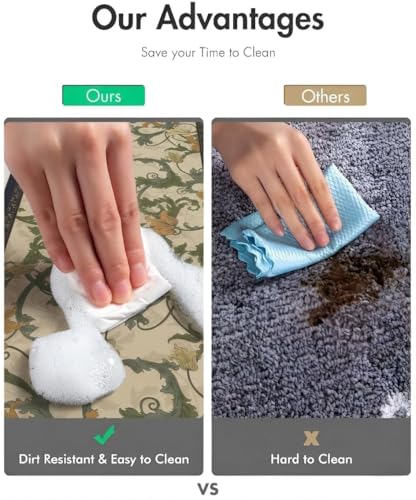 Image of Roslen Kitchen Mats for Floor Anti Slip, Waterproof Memory Foam Kitchen Rugs, Soft Cushioned Anti-Fatigue Standing Mat with Floral Design, Comfort Runner Rug Carpets for Kitchen, Sink Laundry & Home