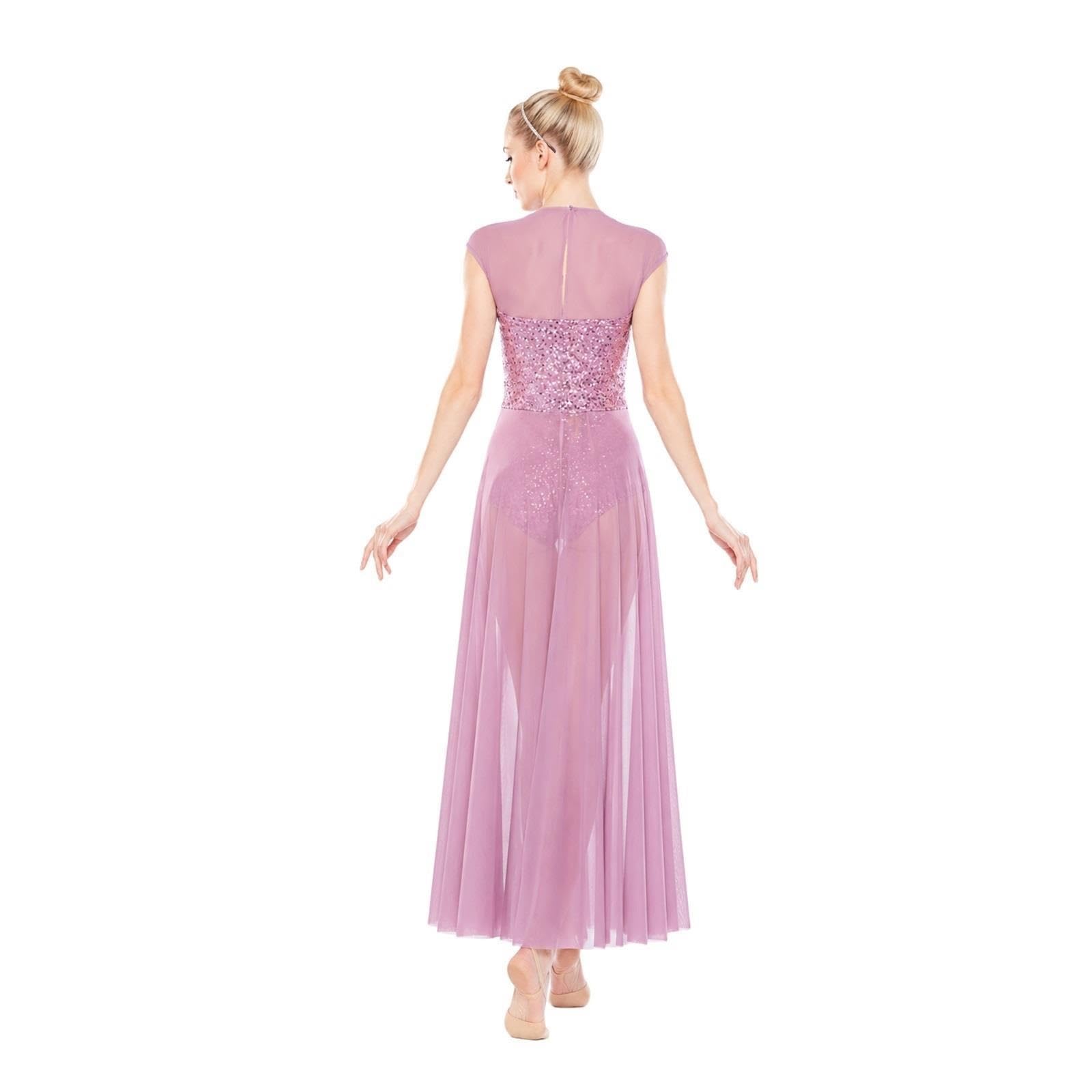 Abito da danza lirica donna con paillettes e gonna lunga in tulle