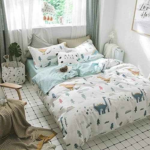 Dinosaur Duvet Cover Queen, 100% Cotton 3 Pieces Queen Dinosaur Bedding Set for Girls Boys, Cartoon Style Dino Print Reversible Queen Duvet Cover Forest, with Zipper Closure, Comfortable Breathable 2 51 4UOamiuL. AC
