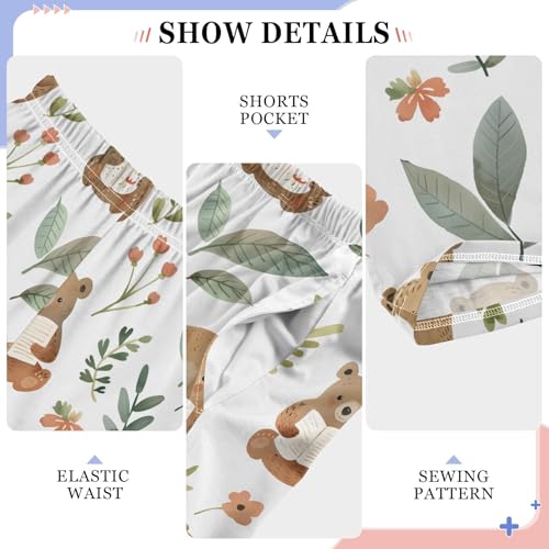 Cartoon Bears Read Book Pajama Pants Lounge Sleep Pants Elastic Waist Long Pajama Bottoms with Pockets for 6-14 Years4