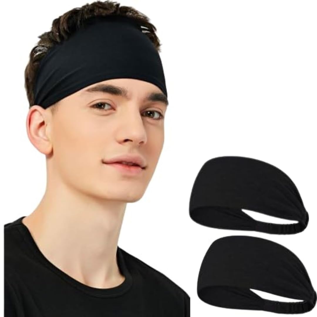 CaiuseCaiuse Sports Headband Pack of 2– High-Performance Moisture-Wicking Headbands for Men and Women – Stretchy, Comfortable, and Breathable for Running, Gym Workouts (Black,Black)