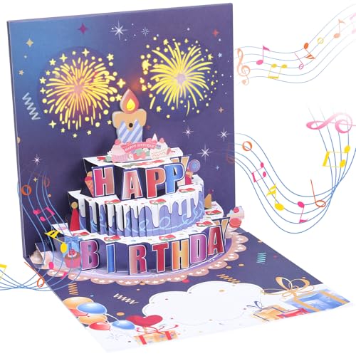 Kesote Biglietto Auguri Compleanno con Musicale e Luce Biglietti Auguri Compleanno 3D Biglietto Pop Up Biglietto Auguri Compleanno Divertente Blu