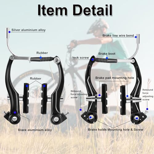 Qcdou Bike Brakes Set, V-Type Bicycle Brakes, Universal Front and Rear Bicycle Brakes, Bike Tools Set Includes Inner and Outer Callipers Cables Lever Kit(Black) by Qcdou - Image 3