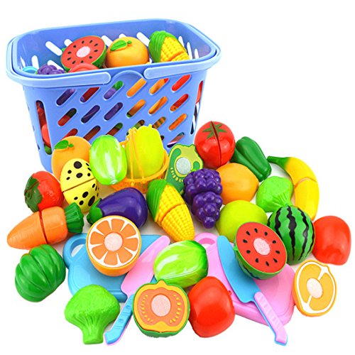 Cuisine Enfant, iTECHOR 23pcs Kits de Magie avec Panier Légumes à découper fruits et legumes jouets éducatif en plastique pour Bébé