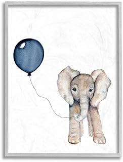 Stupell Industries Baby Elephant with Blue Balloon Grey Framed Wall Art, 16x20
