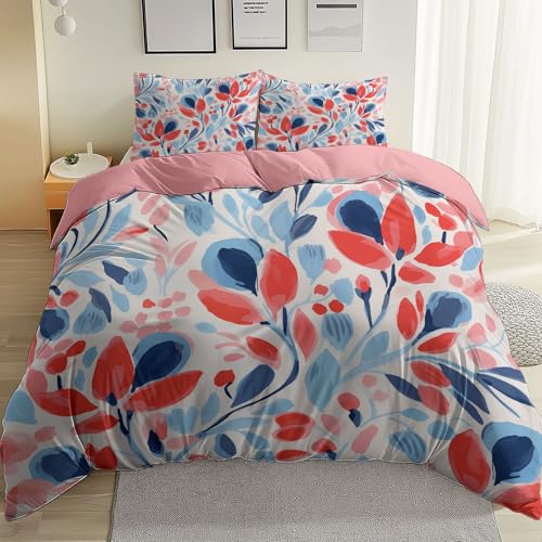 Genérico Funda Nordica Cama 150, con Ensoñador Floral Granada patrón 100% Microfibra 1 Funda Nordica 220x240 + 2 Fundas de Almohada 50x75 - RosaTranspirable Resistente a los ácaros del Polvo