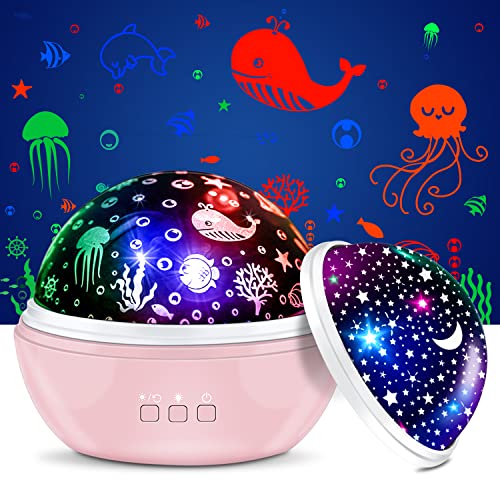 Star Projector Night time Mild for Women Room, 360 Diploma Rotation Child Night time Lights with Star Moon and Undersea Mild, Birthday Items for 3 to 12 12 months Previous Women Toy(Pink)