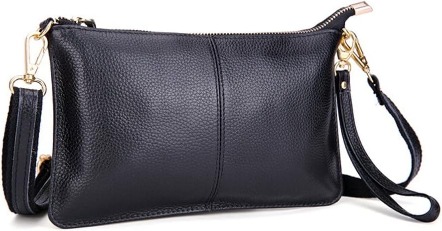SEALINF Women's Cowhide Leather Clutch Handbag Small Shoulder Bag Purse (black) - Image 3