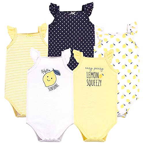 Hudson Baby Unisex Baby Cotton Sleeveless Bodysuits, Navy Lemon, 6-9 Months