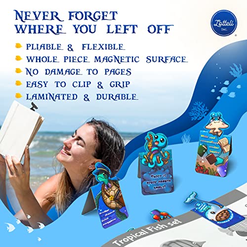 Lotteli 6 Piece Magnetic Bookmarks For Kids, Bookmarks For Book Lovers, Magnet Book Markers, Magnet Page Marker Clips For Students Teacher Supplies, Party Favors, 3 X 2Cm (Ocean Animals) #TOP2