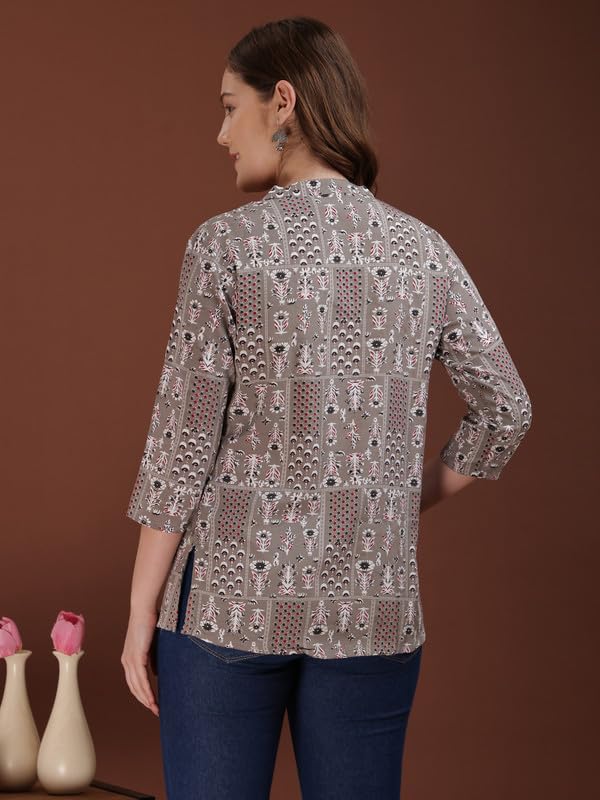 Image of Women's Cotton Printed Kurta Top | 3 /4 Sleeve Straight Kurti Casual Outings