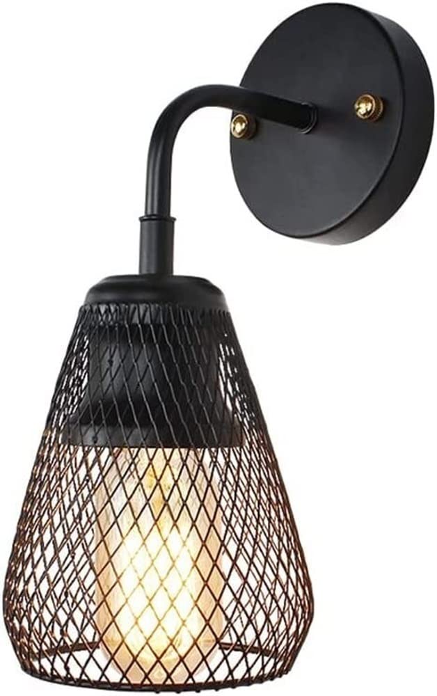 VDOQTLJT Wall Lamp Wire Cage Sconces Industrial Farmhouse Mount Light Fixtures E27 Lighting Black Sconce Modern
