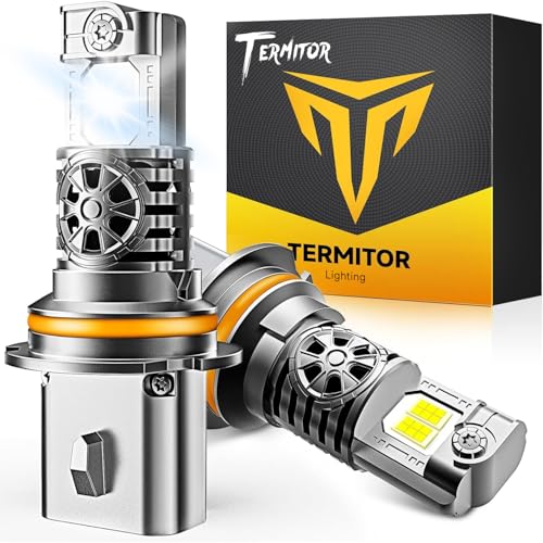 Termitor Upgraded 9007/HB5 Bulbs, Ultra Bright High/Low Beam, 6500K Cool White IP68 Waterproof, 9007 Fog Light 1:1 Mini Halogen Size with Cooling Fan, 70000+ Hours Lifespan, Plug and Play, Pack of 2
