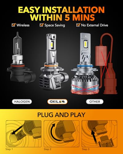 Image of OXILAM 9005 /HB3 Bulbs - 1400% Brighter 90,000LM Daylight Vision, 3 Min Quick Install, 70000H Lifespan, No Flicker, 99% Compatibility