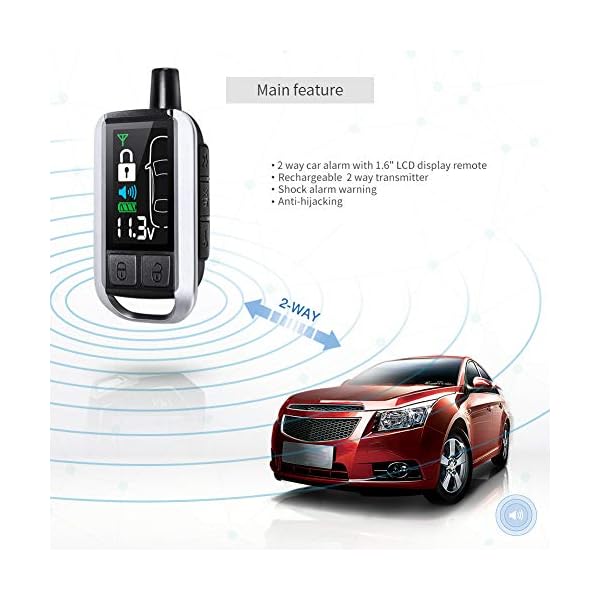 EASYGUARD EC206-A 2 Way car Alarm System with Rechargeable LCD Pager Display keyless Entry Shock Alarm Warning Remote Trunk Release 868Mhz DC12V - Image 4