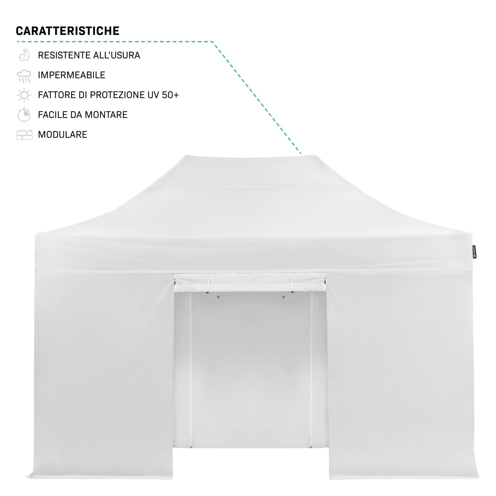 VONROC Gazebo da Giardino 6x4,5 m Easy‑Up – 2 Tende Party con 6 Pareti Laterali e Kit di Collegamento – Impermeabile 3000 PA, UV 50+, Struttura in Acciaio – Bianco