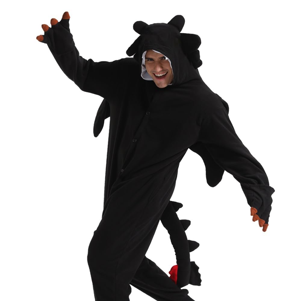 dressfan Unisexe Costume de Dragon Onesie Pyjamas Dragon Vêtements de Carnaval Halloween Costume pour Femmes Hommes