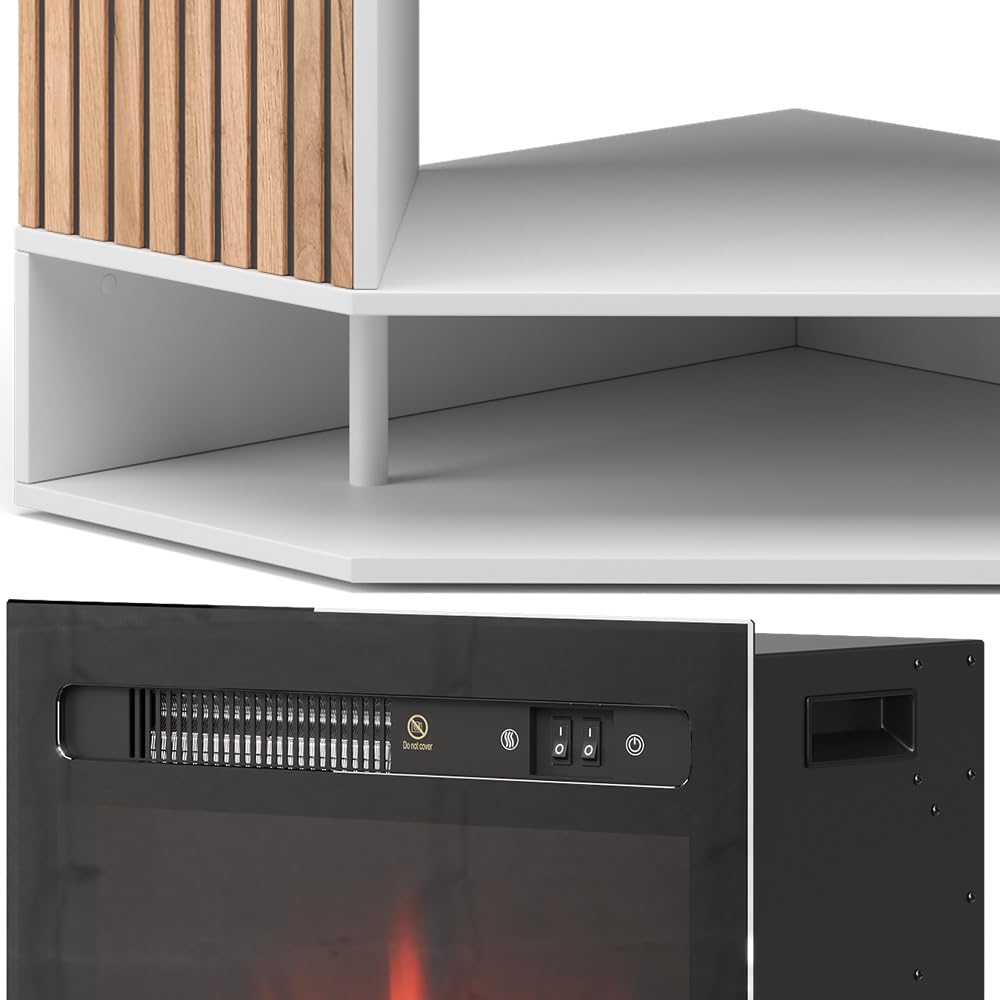 Vicco Caminetto elettrico "Lynea", Bianco, 100 cm con effetto fiamma realistico e riscaldatore da 1800W, installabile a parete con telecomando e temperatura regolabile