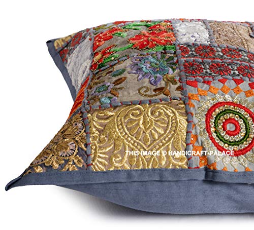 Image of Ravaiyaa - Attitude is everything Home Decor Khambadiya Cotton Cushion Cover Handmade Patchwork Pillow Case Cotton Embroidery Cushion Cover 16 inchX16 inch