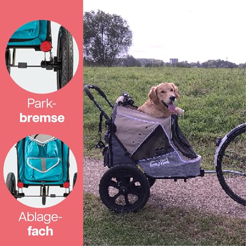 Hundebuggy & Hundeanhänger für Fahrrad - Innopet Sporty Evolution Ozeanblau - Blau/Grau, mit Regenschutz - mit Regenschutz, Deichsel & Fahrradkit, Faltbarer Hundewagen