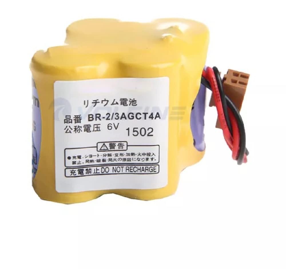 BR-2/3AGCT4A 6V 4400mAh Replacement Battery for Panasonic FANUC Controls, PLC Computer Ge Fanuc 18T Series, A98L-0031-0025, CUSTOM-107, SHS749, ALIT0138, LIT0138 (Brown Connector)