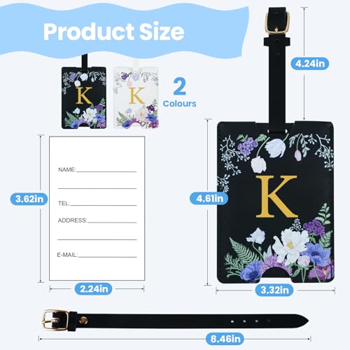 2 Pack PU Leahter Luggage Tags with PU Leather Straps, Fun Travel case Labels, Privacy-Protected ID Card Holders, Allowing for Quick Identification of Luggage and Easy locating of Your Bags (K)3
