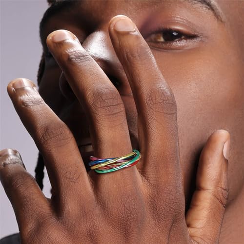 Dtja 6 Tone Interlocking Rolling Cross Ring Fashion Promise Stacking Band Rings for Women Girls LGBT Pride Colorful Surgical Stainless Steel Finger Rings Comfort Fit Engagement Wedding Jewelry Gift3
