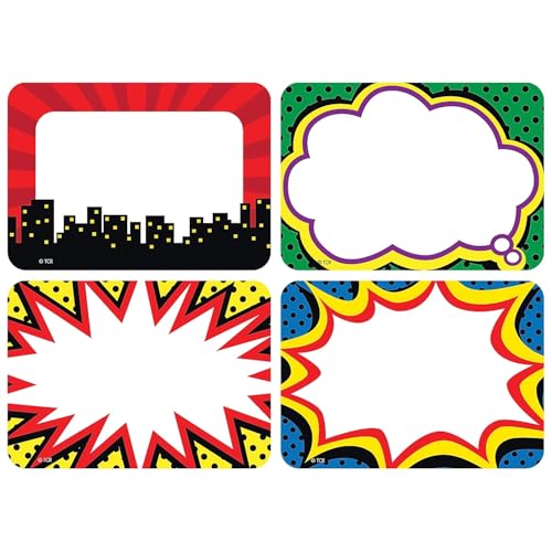 Teacher Created Resources Superhero Name Tags/Labels, Multi-Pack (Pack of 36), 3-1/2 x 2-1/2 in, Multicolor