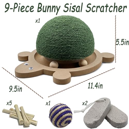 Rabbit Scratching Ball 9 Pcs Bunny Natural Sisal Scratching Pad Sets with RollerTrack Toys Turtle Shape Scratch Post for Indoor Rabbits Cats Small Animals Interactive Training - Image 3