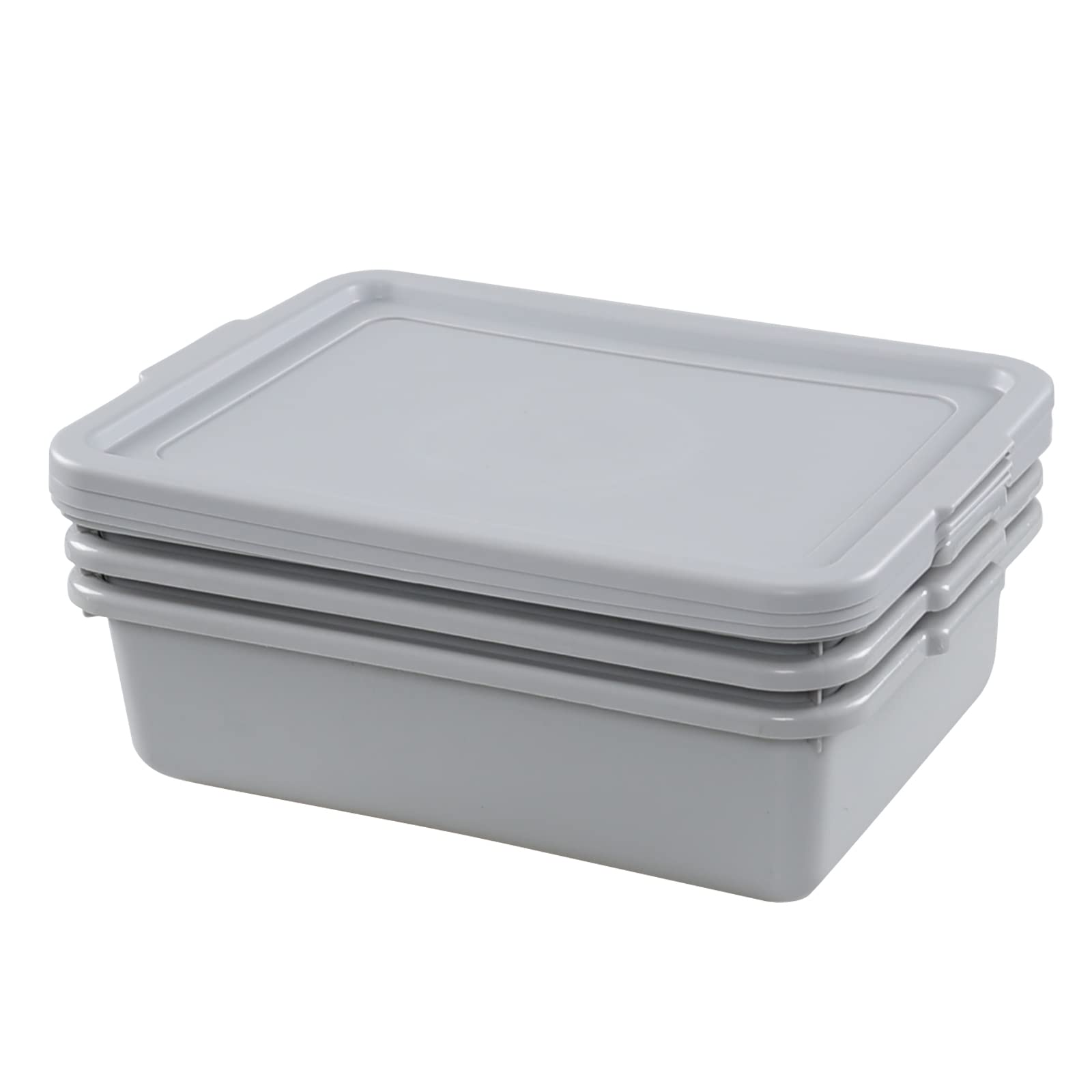Wekioger Paquete de 3 tinas de autobús comerciales, 13 L con tapas, color gris plateado