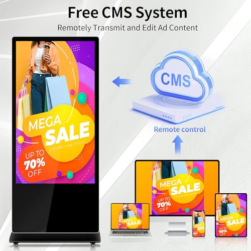 Image of 65 Inch Capacitive Touchscreen Digital Signage, 4K UHD Indoor Floor Standing Advertising Display Commercial LCD Monitor Interactive Kiosk with USB /HDMI-in, Android 11 (4+64GB)
