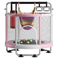 ZCMHAXJ 55\" Trampoline for Kids with Enclosure, 440lbs Capacity Indoor & Outdoor Toddler Trampoline with Adjustable Gymnastics Bar & Toys, Gifts for Boys & Girls