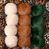 Gejoy 12 Pcs Furry Christmas Ball Ornaments for Xmas Tree Green Brown White Christmas Hanging Decorations Soft Faux Fur Pom Pom Ball Ornaments for Party Supplies Fireplace Mantel Home Wall Decor