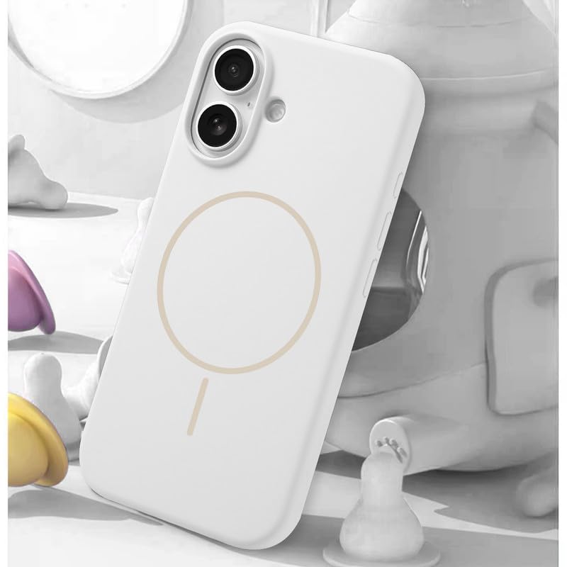 Image of LuxuryKase Silicone Magnetic Case for iPhone 16 Plus | Soft Microfiber Lining | MagSafe Support | Shockproof Protective Cover | Precise Cutouts | Slim Fit Design - White
