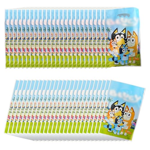 Fzcyuoo 50 bolsas de fiesta de perro azul para niños, bolsas de regalo de cumpleaños de perro azul de plástico para fiestas infantiles, bolsas de fiesta para niños con asa, suministros de fiesta de