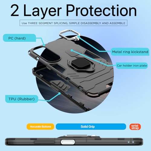 Image of Pikkme Back Cover for Oppo K12x 5G | 360 Protection Case | Ring Holder Stand D5 Tough Armor Bumper Case (Black)