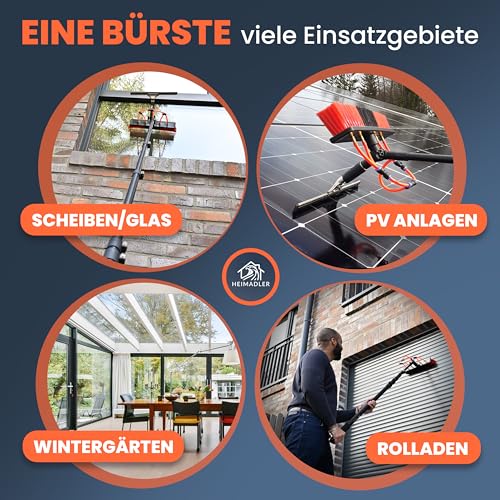 Teleskop Waschbürste mit Teleskopstiel 4,9m - 4 Starke Düsen + Abzieher & Seifenspender Teleskopstange-Fensterreinigung für PV Anlage Wintergarten Reinigungsset Teleskop-Fensterwischer Wasserbesen