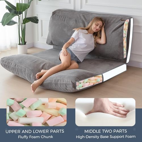 Image of MAXYOYO Folding Sofa Bed, Extra Thick and Long Floor Sofa Convertible Chair with Washable Cover, Floor Couch Lounge Bean Bag Bed for Living Room, Grey, 39x91 Inch